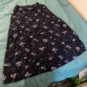 Vintage Blue Floral Midi Skirt with Side Slit